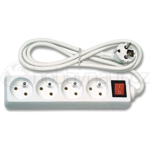 Elektro - Prodlužovací kabel bílý (3x1mm2), 4 zásuvky, vypínač