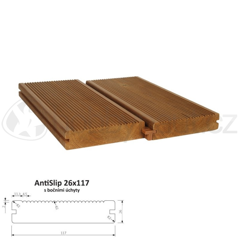 Dřevo - ThermoWood terasové prkno AntiSlip 26x117mm s úchyty